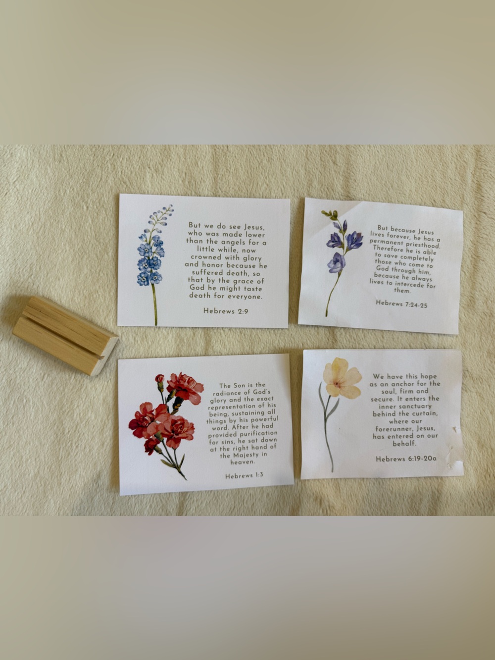 Floral Scripture Art Prints and Wooden Stand